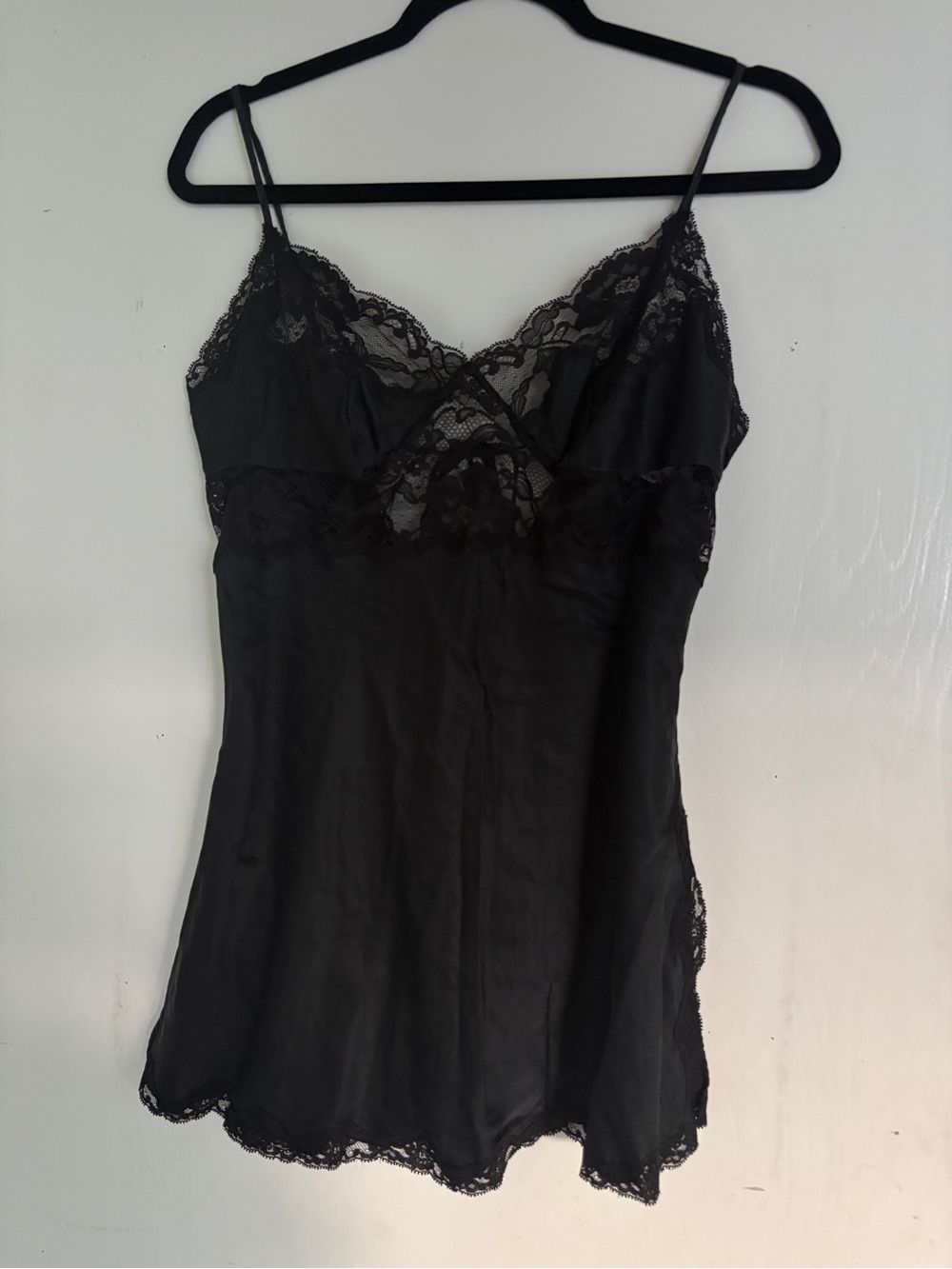VTG Victoria’s Secret Black Lace Trim Silk Chemise - Women's Intimates M